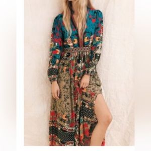Bhanuni by Jyoti Anthropologie’s Patterned Maxi Dress Gem adorned V neck Sz 16W